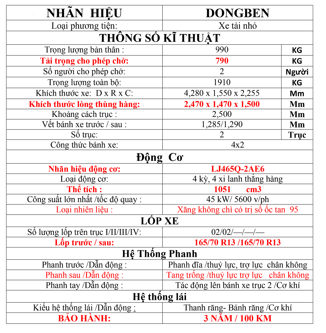 Xe tải dongben 790kg thùng kín