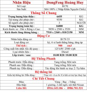 XE TẢI DONGFENG HOÀNG HUY B170