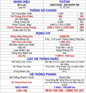XE TẢI FOTON 990 KG
